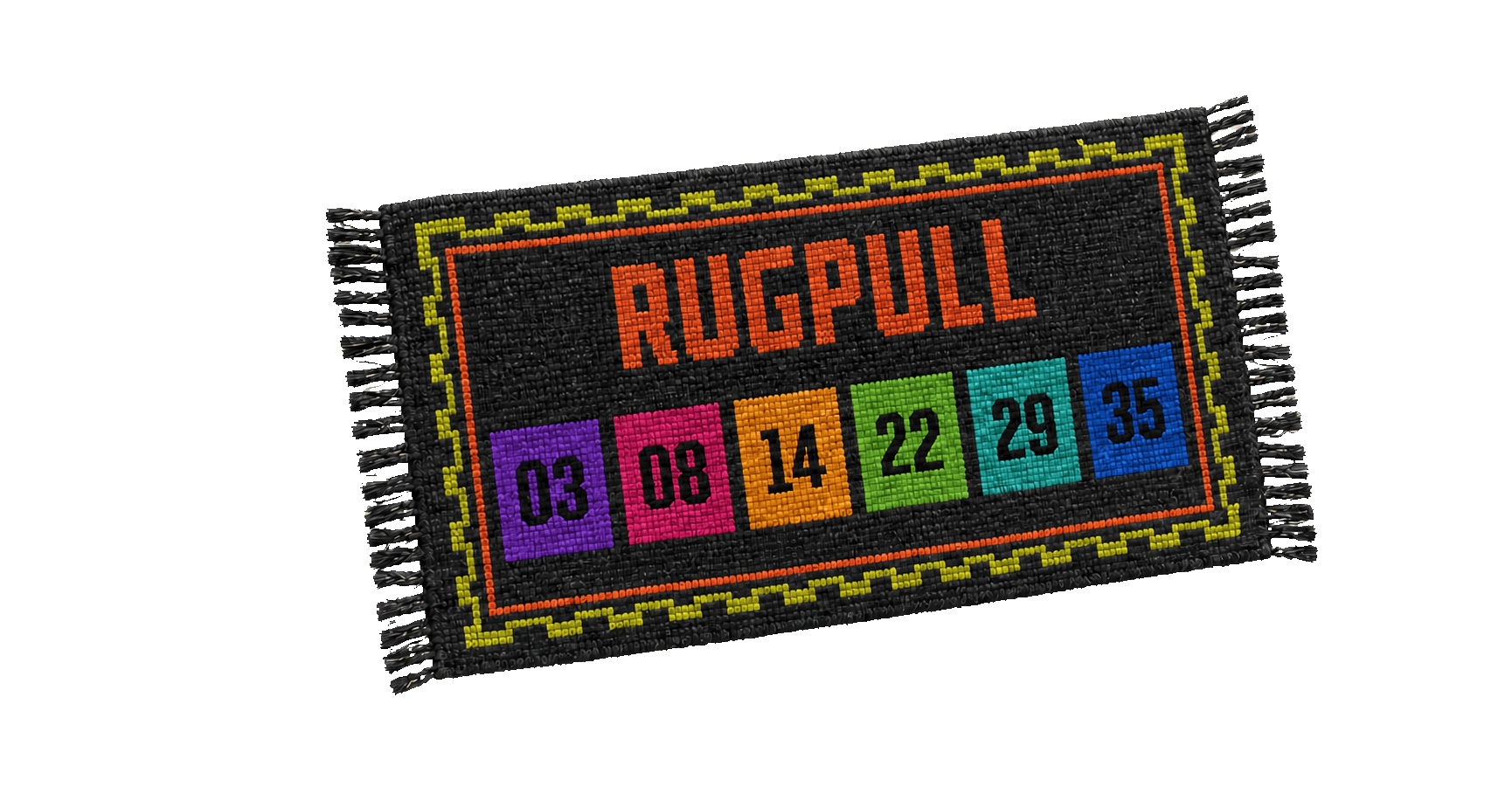 A woven Rugpull rug with six Luckotto-coloured number tiles